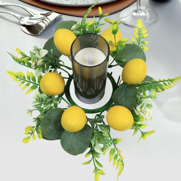 Artificial Lemon Wreath Spring Summer Fruit Wreath with Yellow Lemon and Artificial Green Leaves for Front Door, Window and Wall Hanging Decorations, Holiday Decorations