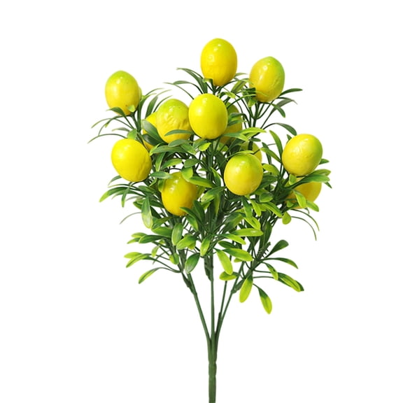 Artificial Lemons Branch, 12 Inch Vivid Yellow Fake Lemons Branch with Green Leaf and Adjustable Branch, Lemon Decor for Home Kitchen, Graden, Desk, Party Decorations