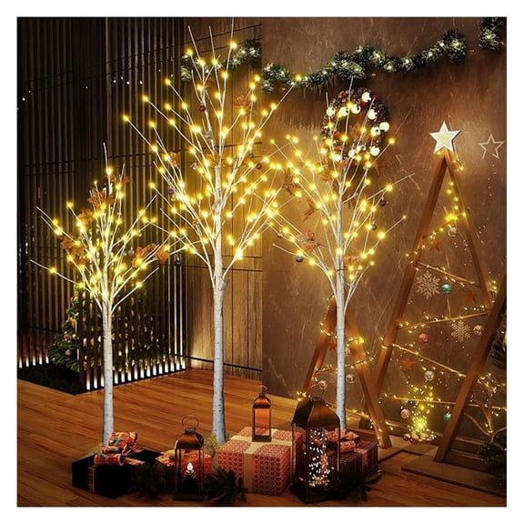 Artificial Lighted Trees - 4ft, 5ft, 6ft - Warm White LED Christmas Decorations - Indoor/Outdoor Holiday Trees (Pack of 3)