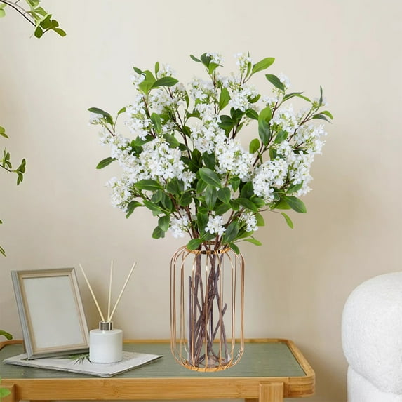 Artificial Lilac Flower Decoration, Plastic Silk Floral Stems with 3 Buds, Outdoor/Indoor Use, Waterproof & Sun-Proof, Choose White, Yellow, Purple or Pink