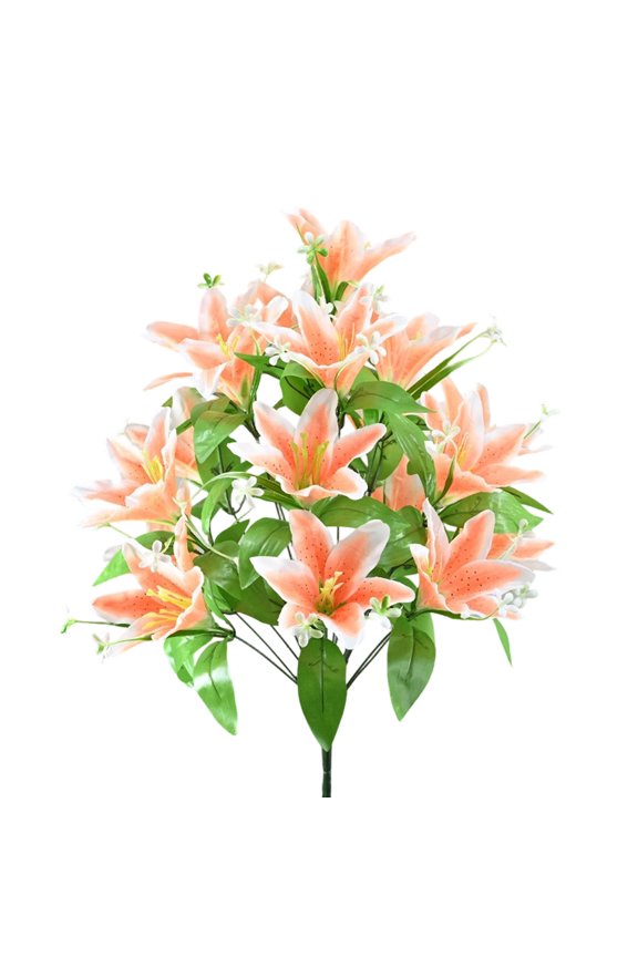Artificial Lilies Bouquet, 18 Heads Realistic Silk Feel Fake Lilies Flowers, 50cm Tall Faux Lily Arrangement for Wedding Centerpieces, Home Table, Office, Party, and Vase Decor