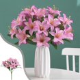 thumbnail image 1 of Artificial Lilies Bouquet | Wedding & Home Decoration Flowers | Purple White Red Plastic Arrangements | 12.59x9.05 inch Bridal Centerpiece, 1 of 6
