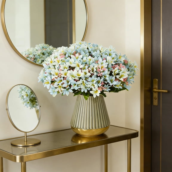 Artificial Lilies Faux Flower Stem Multicolor Plastic 32cm Wedding Decor Home Centerpiece Living Room Bedroom Office Dining Table Spring Party Easter Bridal Shower Graduation Arrangement