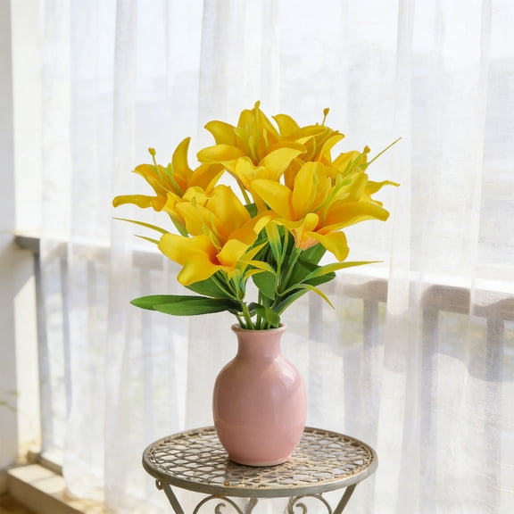 Artificial Lilies Flower Stem，Lifelike Design，Flexible Shaping，Durable Build，Colorfast，Faux Lily for Wedding Centerpiece Living Room Easter Spring Party Floral Arrangement