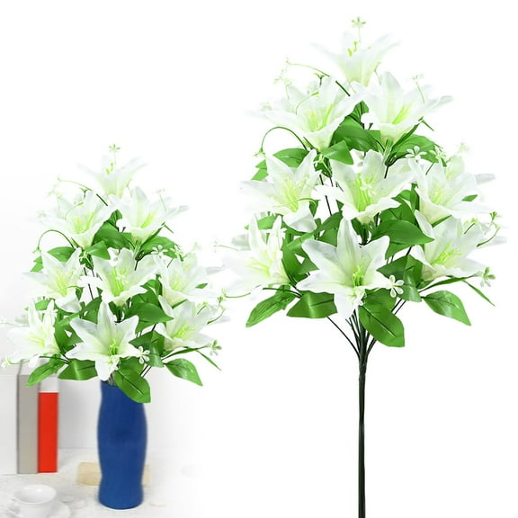 Artificial Lilies Flowers,18 Head Faux Lily Flower,20"Tiger Lily Branch，Faux Fake Lilies Plants for Wedding Bouquet Home Party Indoor Floral Arrangements,White