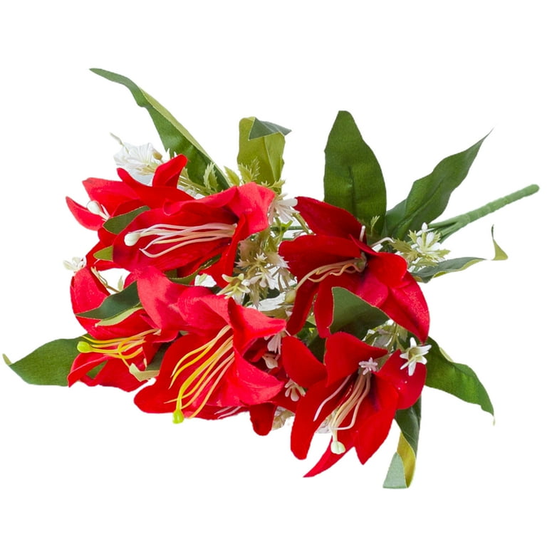 Artificial Lilies Flowers Fake Silk Full Bloom Lily for Wedding 