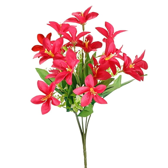 Artificial Lilies Flowers,Faux Lily Flower,Tiger Lily Branch with 18 Full Blooms, Faux Fake Lilies Plants for Wedding Bouquet Home Party Indoor Floral Arrangements,6-Stem 18-Flower,Rose red
