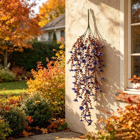 Artificial Lilies, Hanging Flowers, Wall Mounted Restaurant Home Decor, Realistic Silk Flower Garland for Weddings, Parties, Offices, Vivid Violet & Blue Colors, Reusable Decorative Plant