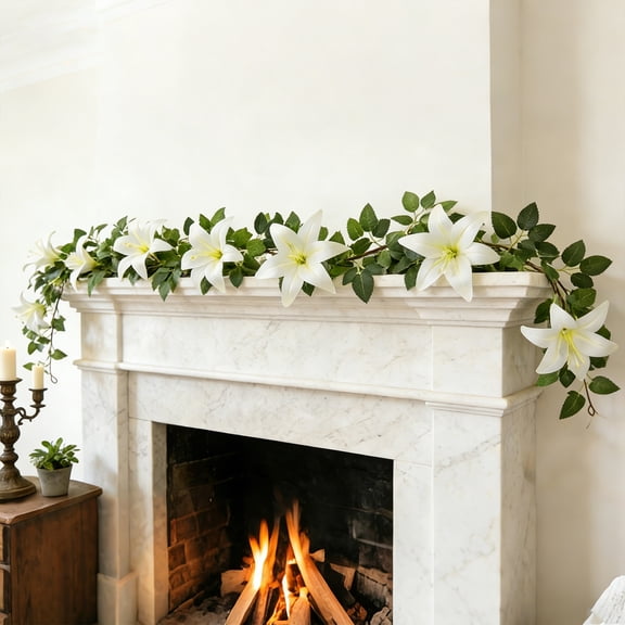 Artificial Lilium and Rose Leaf Vines 1.7m | Lifelike Plastic Greenery Garland | Multicolor, Waterproof, Fade-Resistant, Sunproof | Texture, Flexible | Home Décor Mantel Stair Table