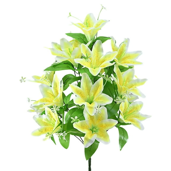 Artificial Lily Bouquets,Artificial Silk Lily Flowers Bouquet,Easter Lily Artificial Flowers,Tiger Lily Flowers,With 18 Heads Full Bloom Flowers For Wedding Home Hotel Floral Arrangement Party Decor