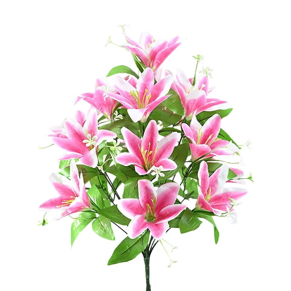 Artificial Lily Bouquets, Silk Faux Easter Lilies with 18 Heads, Realistic Spring Flowers for Wedding Centerpieces, Home Vase Decor, Party & Event Arrangements (Pink)