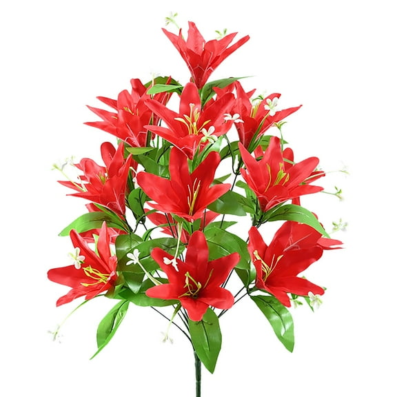 Artificial Lily Bouquets, Silk Faux Easter Lilies with 18 Heads, Realistic Spring Flowers for Wedding Centerpieces, Home Vase Decor, Party & Event Arrangements (Red)