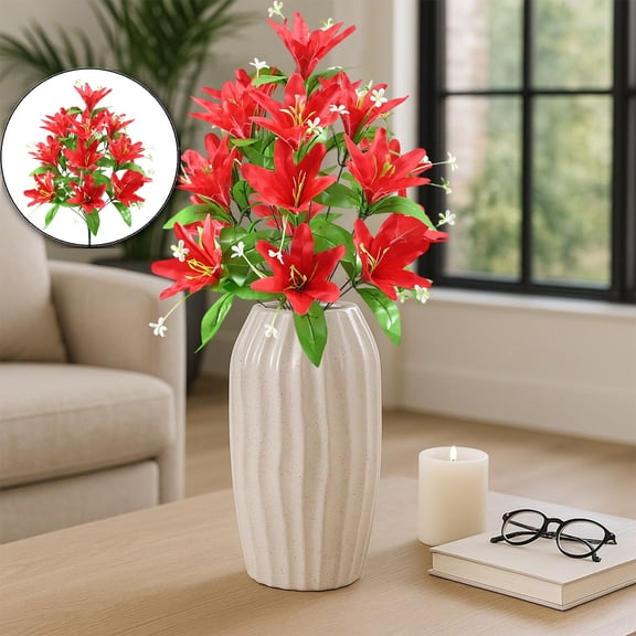 Artificial Lily Bouquets, Silk Faux Easter Lilies with 18 Heads, Realistic Spring Flowers for Wedding Centerpieces, Home Vase Decor, Party & Event Arrangements