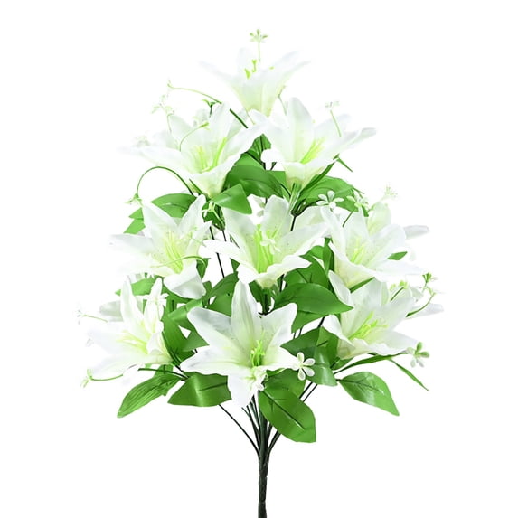 Artificial Lily Bush, Faux Silk Lily Flower Stems, UV Resistant Fake Lilac Red White Lily Plants for Outdoor Patio Home Wedding Decor