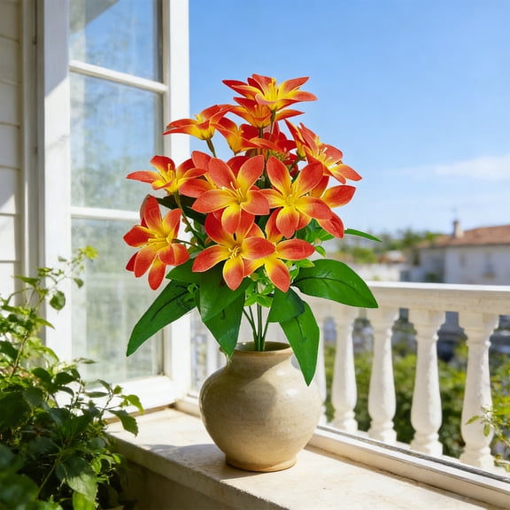 Artificial Lily Flower, 13.38in Tall Faux Silk Bloom, Lifelike White Lily for Wedding Decor, Beautiful Floral Arrangement for Living Room, Versatile Centerpiece for Various Occasions