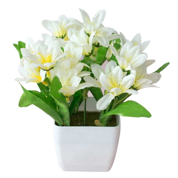 Artificial Lily Flower Plant Home Garden Office Cafe Wedding Party Bonsai Decor White Plastic