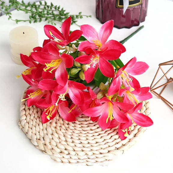 Artificial Lily Flowers 6 Branches 18 Blooms Fake Lillies 12.99" Faux Hot Pink Flowers Holiday Lilies for Home Decor Indoor Wedding Party Graves Arrangement
