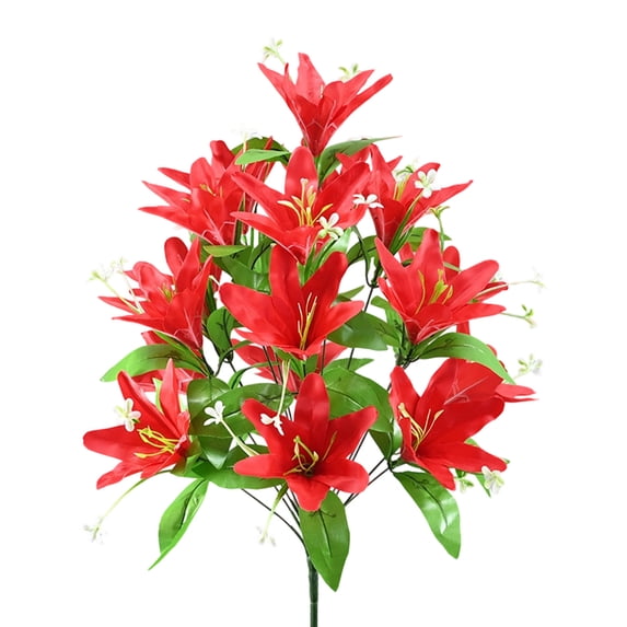 Artificial Lily Flowers Arrangement - 18 Stems Realistic Fake Silk Lily Bouquet for Home Office Decor, Wedding Centerpiece, Vase Floral Display, No Maintenance (Red Not Vase)