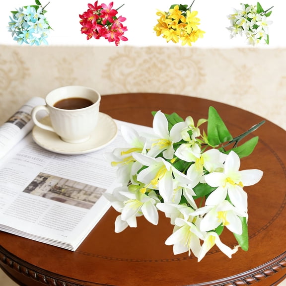 Artificial Lily Flowers Bouquet 6 Stems 18 Blooms – Fake Silk Lilies for Home Table Decor, Wedding Centerpieces, Church and Hotel Party Arrangements