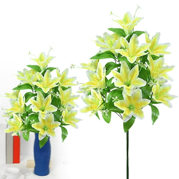 Artificial Lily Flowers Bouquet Multicolor European Style Real Touch Bridal Floral For Wedding Home Party Indoor Decoration,Bridal Floral,Wedding Decor,Yellow,1 Bundle