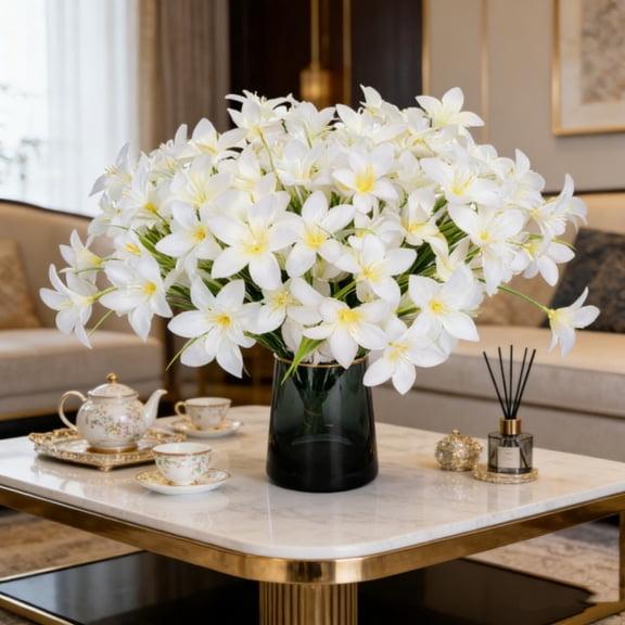 Artificial Lily Flowers Bouquet,Realistic Faux Fake Lilies Plants for r Wedding Bouquet Home Party Indoor Hotel Office Table Vase Floral Arrangements Farmhouse Indoor Outdoor Decor,1 Branch(A)