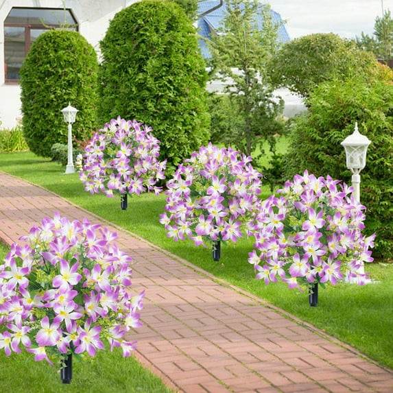 Artificial Lily Flowers, Fake Floor Plant with Ground Spike, Realistic Greenery Decor, Pink Eucalyptus Simulation, Outdoor Garden Decoration, Patio Balcony Home Decor