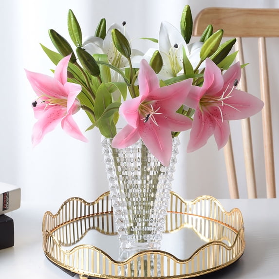 Artificial Lily Flowers - Fake Lily with Long Stem, Realistic Silk Fake Flowers Green Leaves - Artificial Spring Flowers for Home Decor Wedding Floral Arrangement