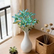 Artificial Lily Flowers,Realistic Artificial Lily Bouquet with Long Stem,31.5 Inch Bendable Faux Lily Branch,Flexible Lifelike Lily Flower Stem,Fake Silk Lily Floral Arrangement for Vase,Gift
