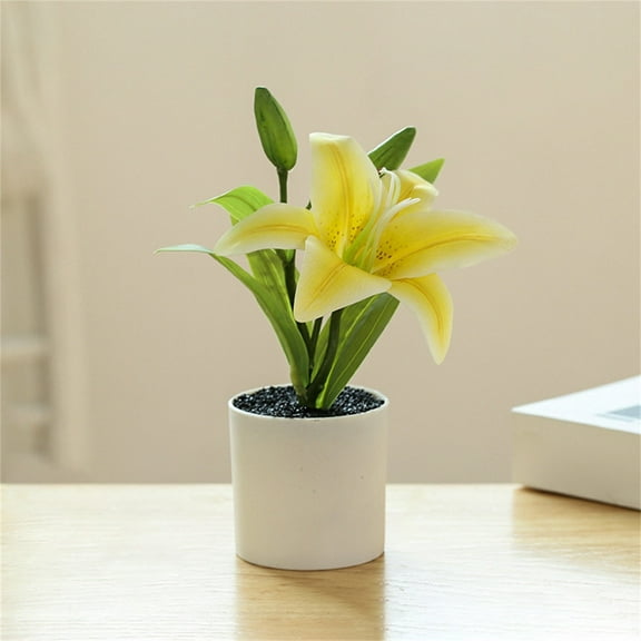 Artificial Lily Plant Bonsai In Plastic Pot Realistic Home Decor For Desk Bedroom And All Season Decoration No Maintenance