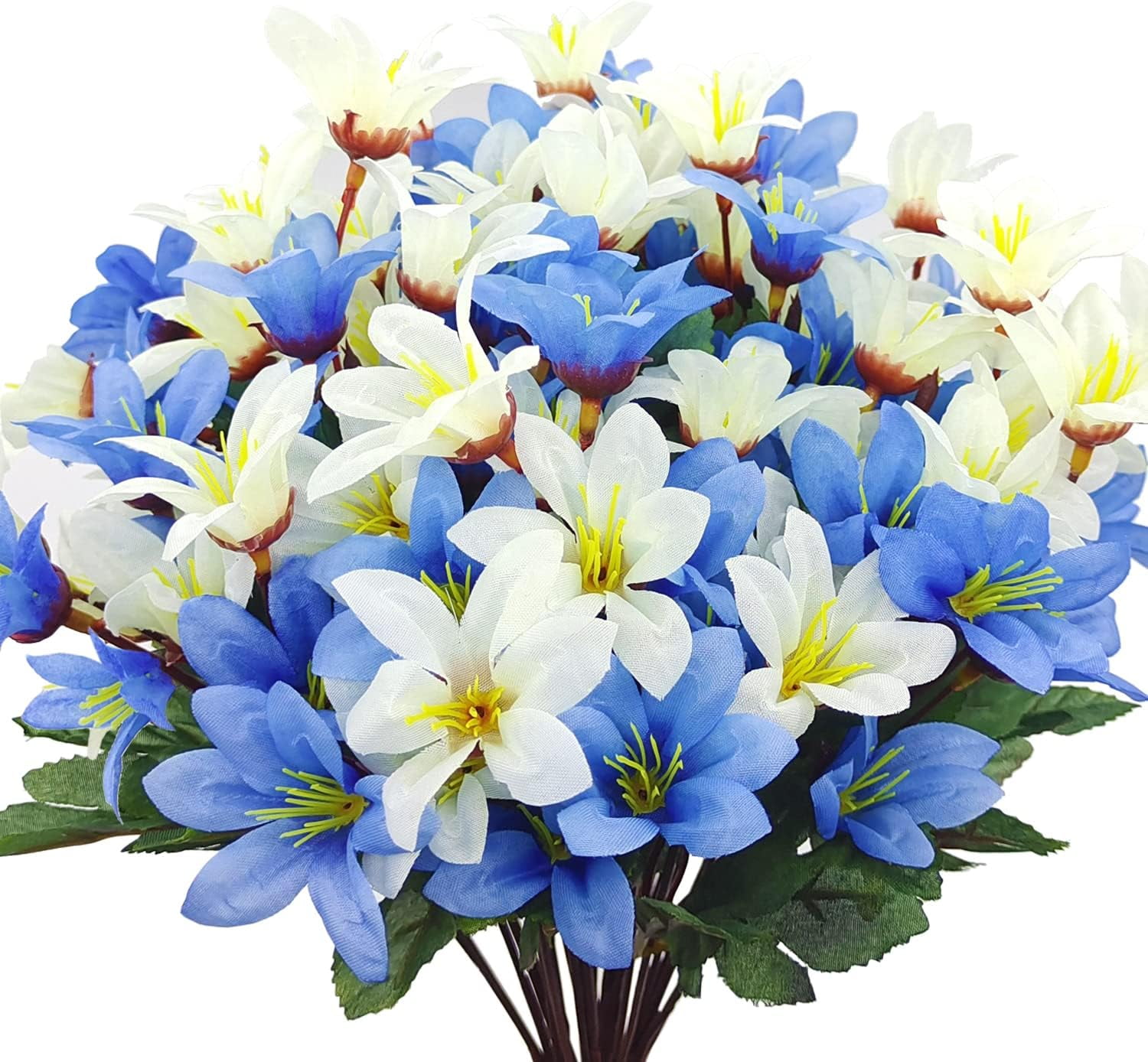 Artificial Lily Silk Flowers Fake Floral Bouquet Faux Flower Plants Bulk Arrangements for Outdoor Indoor Home Wedding Table Vase Porch Decor (Blue White)