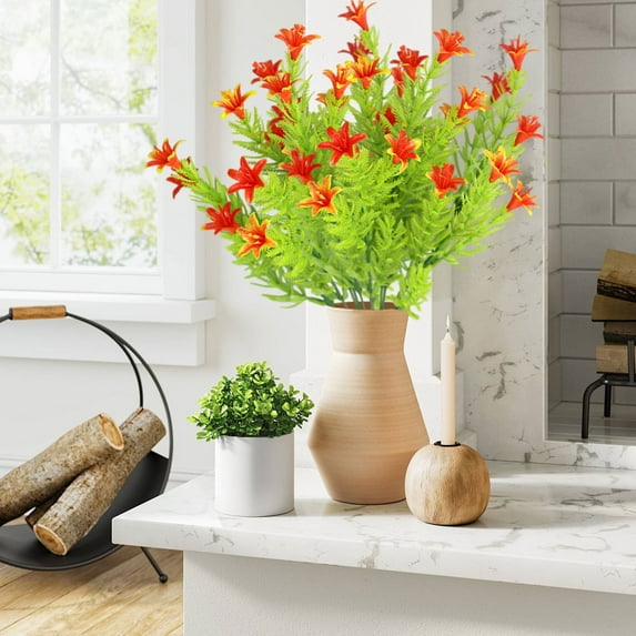 Artificial Lily Stem | Green Plastic Flower | 13.78" Single Stem | Faux Floral Decor | Home Garden Outdoor Holiday Decoration | Lifelike Buds