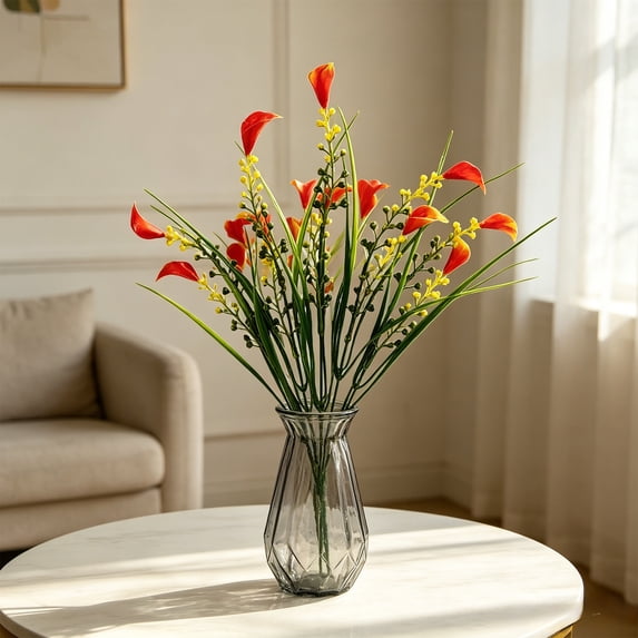 Artificial Lily of the Valley Flowers, Artificial Fake Silk Flowers Plants, DIY Garden Craft Art Decor, Decorations Plastic Floral Table Centerpieces for Home Party Decorate Red