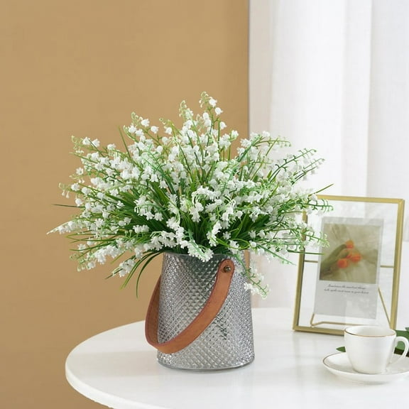 Artificial Lily Of The Valley Flowers Bouquet,Fake Spring Grass Floral Arrangement,Simulation Potted Greenery Decor,Faux Floral Bouquet For Wedding Vase Table Centerpiece Home Office Decoration