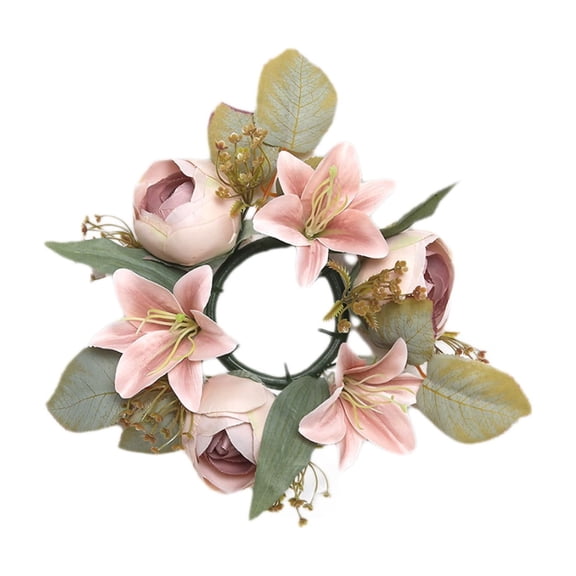 Artificial Lily Wreath, Floral Candle Ring Centerpiece, Dusty Pink Table Decor, Faux Flower Arrangement for Home, Wedding, Valentine's Day Ambiance