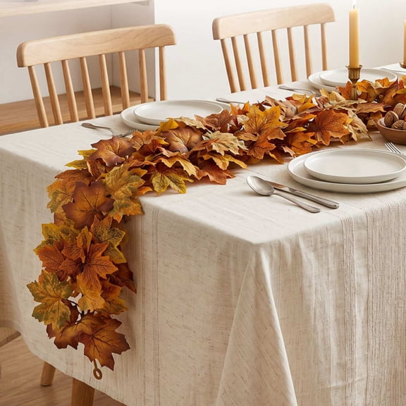 Artificial Livelike Maple Leaf Garland, Thickened Plastic Fall Foliage Vine Flexible Bendable with Hanging Rings, Decor for Halloween Party Indoor Outdoor Fireplace Railing Door Frame Ornament