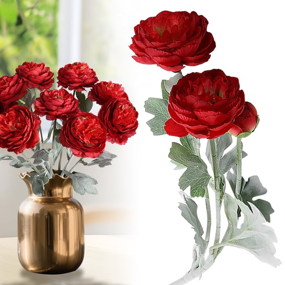 Artificial Long Red Peonies, Real-Look Ranunculus Flowers for Arrangements, Home, Wedding & Festival Decor