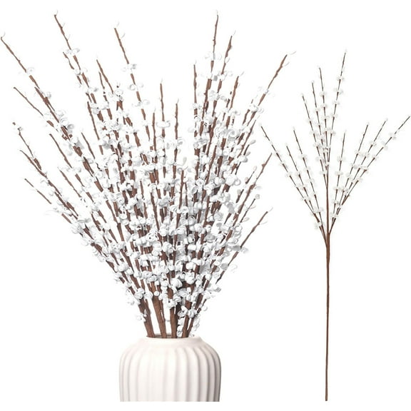 Artificial Long Stem Jasmine Flowers,Happon 5 Pcs White 29.5'' Fake Branches, Pussy Willow Branches Faux Jasmine Flowers Home Vase Fillers for Home Hotel Office Bedroom DIY Decor