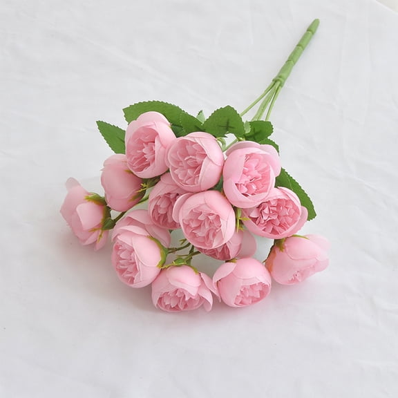 Artificial Lotus Bouquet 15 Tea Roses F Pink, Peony Simulation Flowers Wedding Handheld Bouquet Party Event Floral Decor