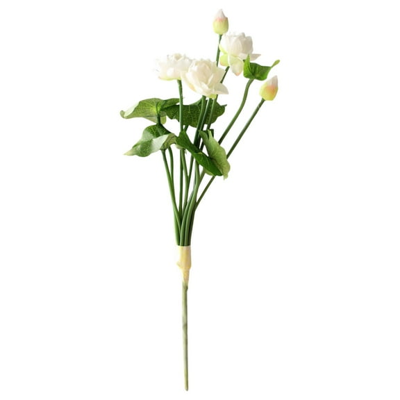 Artificial Lotus Flower Bouquet, Real Looking Mini Blooms for Wedding Home Hotel Decor, Plastic Stems with Leaves, Vibrant Desk Decor White