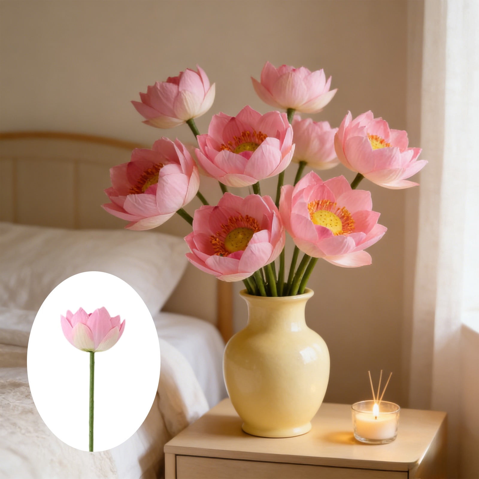 Artificial Lotus Flower Realistic Faux Water Lily Decor for Vase Pond ...