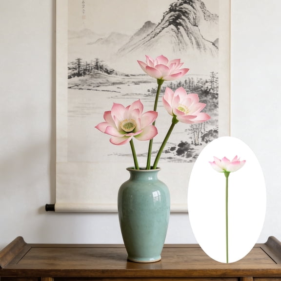 Artificial Lotus Flower Stem for Spring Summer Decor – Fake Lotus for Living Room, Pond Decoration, Water Features, Table Display and Photography Props