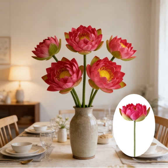 Artificial Lotus Flower Stem for Vase or Pond – Fake Water Lily for Spring Summer Home Decor, Living Room, Table Centerpiece, Photography Props