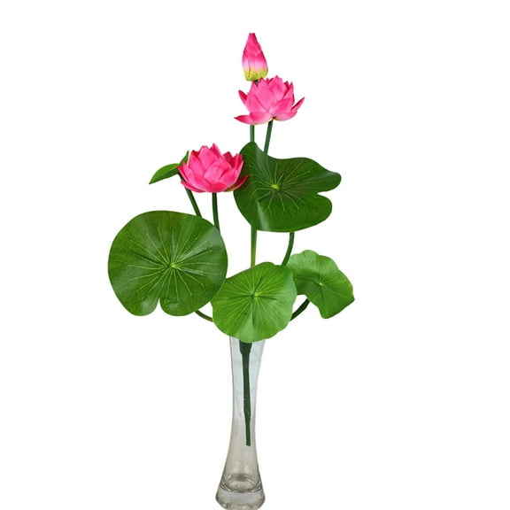 Artificial Lotus Flower with Leaf - Realistic Fake Silk Flower for Wedding Party & Home Office Table Centerpiece Decoration