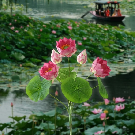 Artificial Lotus Flowers with Water Lilies Fake Floating Plants for Fish Tank Pond Aquarium Home Garden Decoration,Watermelon Red