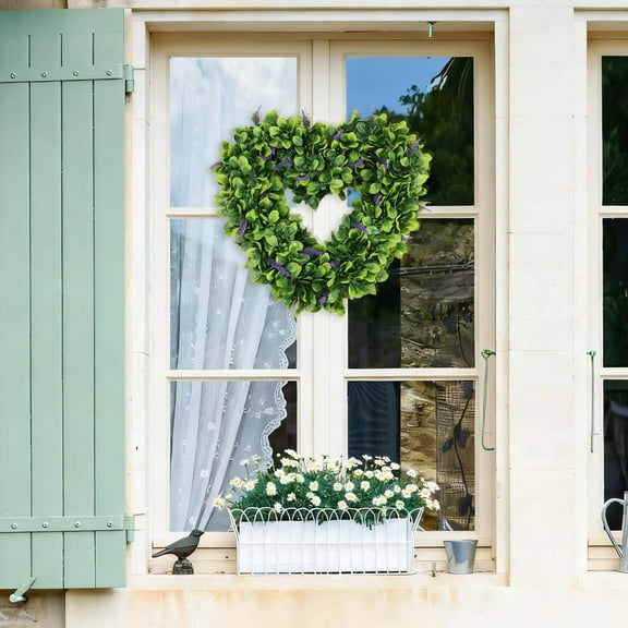 Artificial Love Simulation Green Plant Garland for Front Door Heart Shaped Simulation Garland Shell Grass Boxwood Wreath for Home Wall Window Farmhouse Hanging Decoration 17.32 Inch,A
