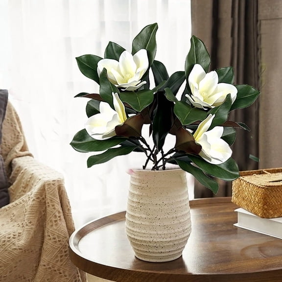 Artificial Magnolia Branches 27 Inches White Magnolia Leaves Stem Flowers Faux Greenery for Indoor Outdoor Home Bathroom Table Vase Farmhouse Wedding Decor