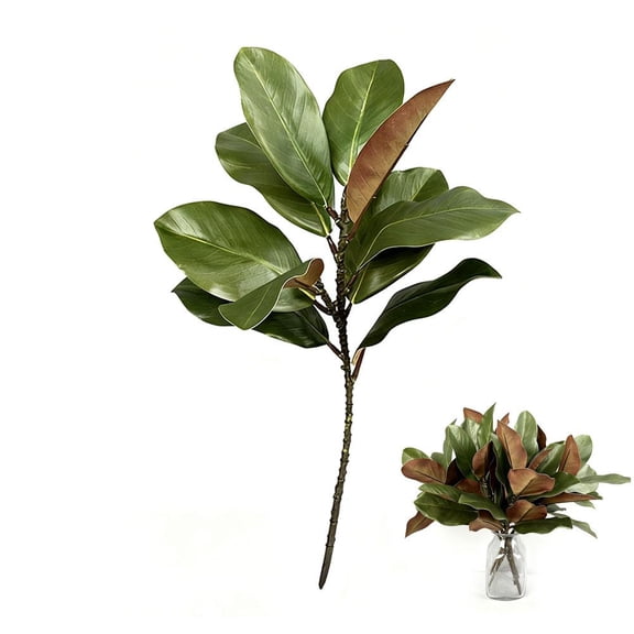 Magnolia Artificial Leaves Branches, 22 In 3D Magnolia Pick Real Touch Faux Stems, Realistic Fake Leaf Branches for Xmas Autumn Home Indoor Outdoor Decor