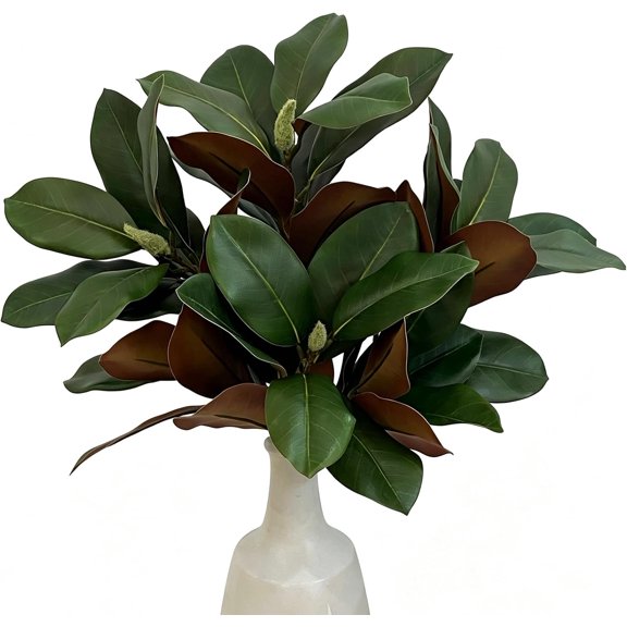 Artificial Magnolia Branches, Real Touch Faux Magnolia Stems with Fake Leaves for Vase, Realistic Tree Fork Branch for Home Decor, Farmhouse, Christmas, Garden, Apartment, Office (3, Green)