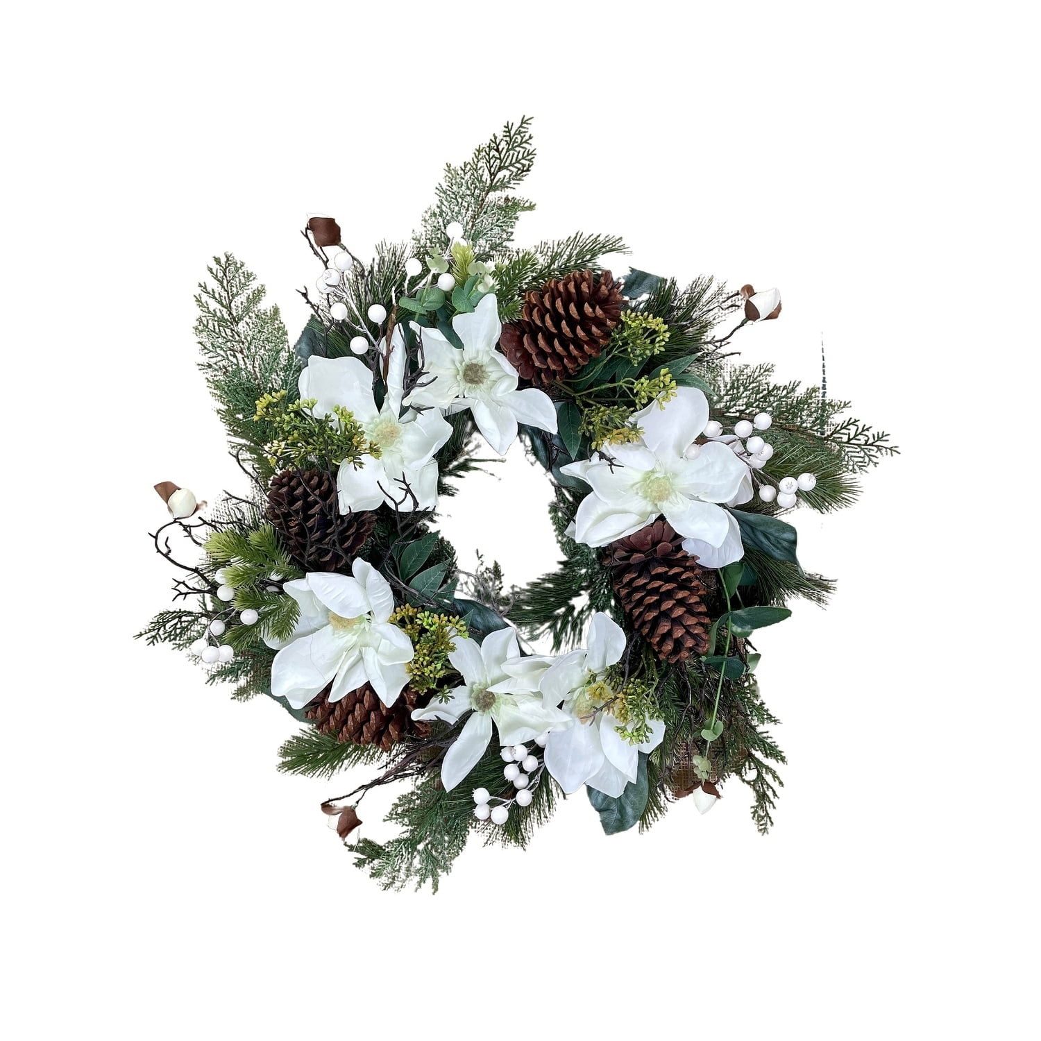 24" Creamy White Magnolia and Pine Artificial Outdoor Wreath