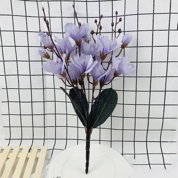 Artificial Magnolia Flower, Single Stem Silk Magnolia for Home and Wedding Decor, Realistic Fake Flower Arrangement for Vase, Purple Color, 1 Piece